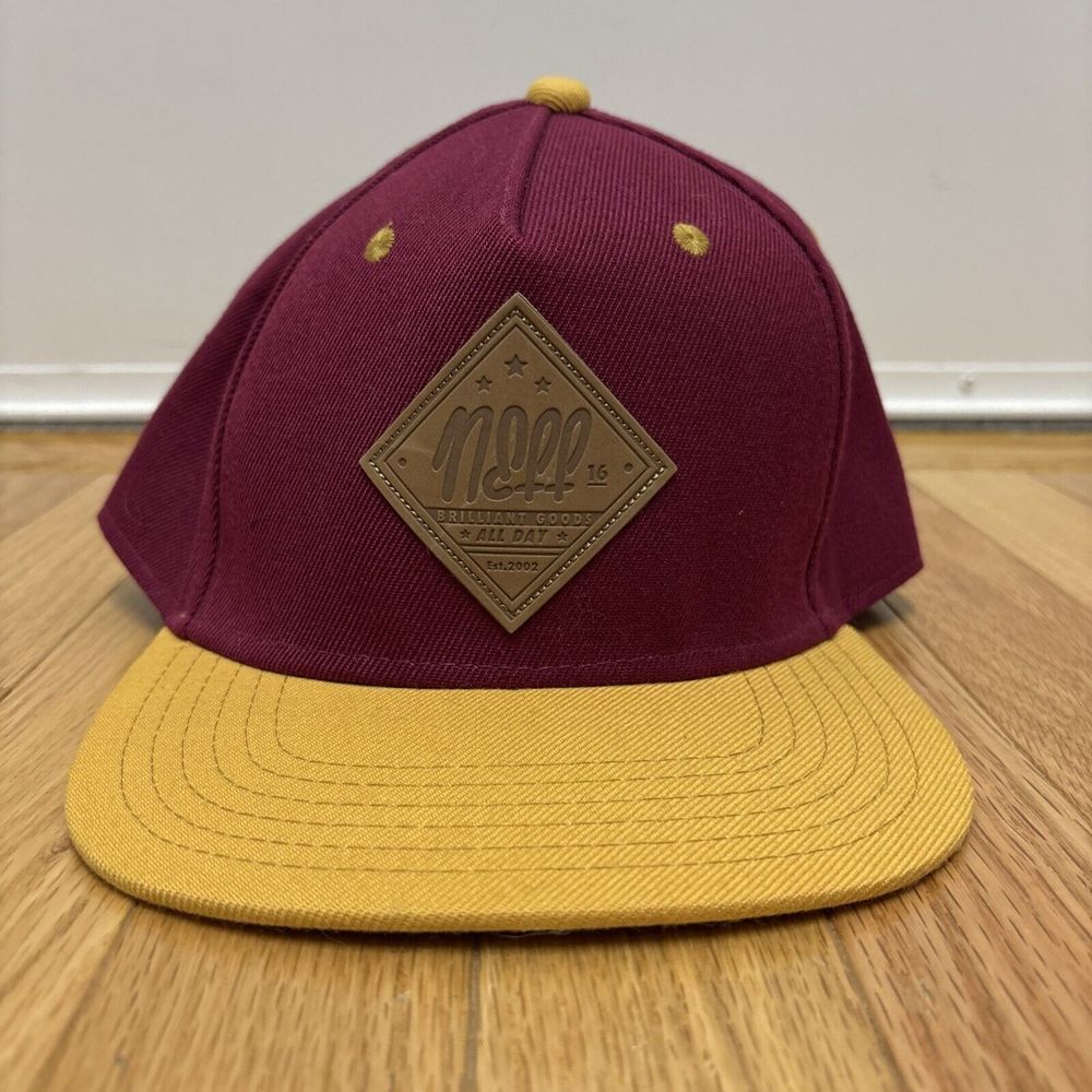 Neff Brilliant Goods All Day Snapback Hat Maroon Yellow Flat Bill Cap Adjustable